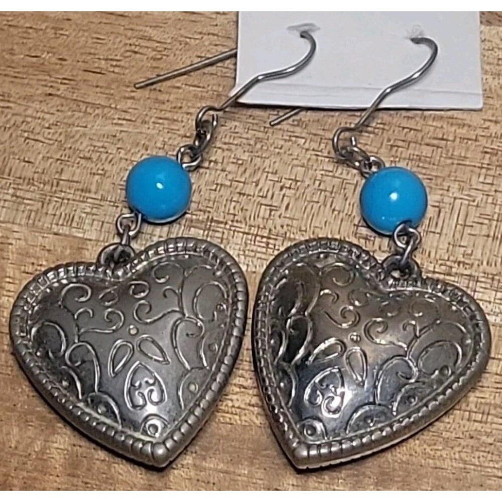 Vintage Earrings 1990's Brighton Heart Shaped Dangle French Wire 2 3/4"
